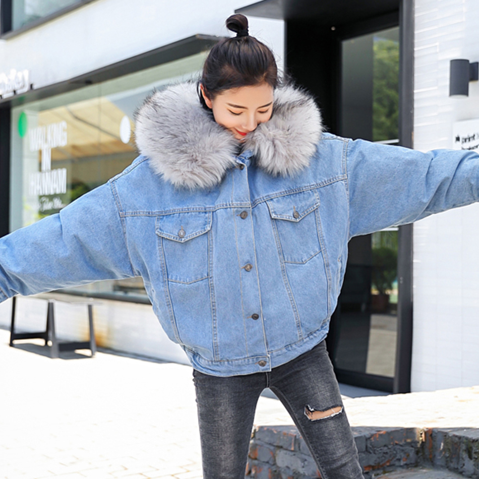 À capuche Fourrure Vestes En Jean Femme Doublure Coton Hiver Plus Épais Denim Manteaux Dames décontracté Veste Femme grande taille vêtements coupe large Haut