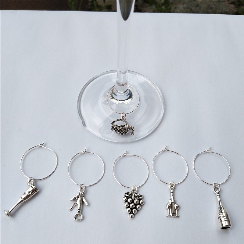 Sæt  of 6 stk vin charms vinglas charms ringe tusch jule vinglas tusch charms