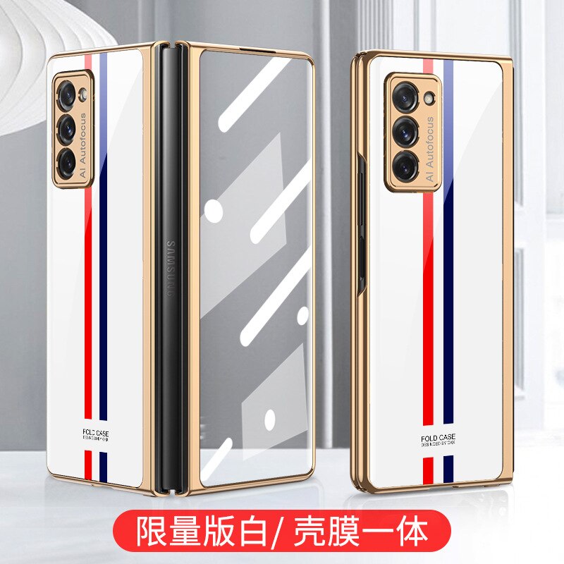 Tempered Glass Case for Samsung Galaxy Z Fold 2 5G Cover All-inclusive Luxury HD Front Glass Shell for Samsung Z Fold 2 Case: White color line
