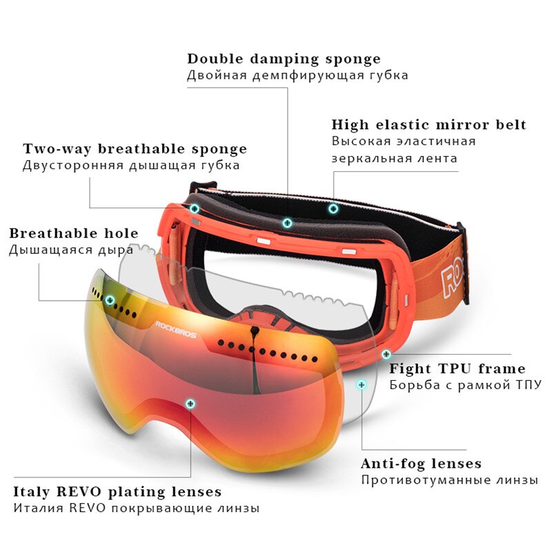 ROCKBROS occhiali da sci occhiali da sci magnetici antiappannamento invernali con maschera da sci protezione per occhiali da Snowboard UV400 a doppio strato per adulti