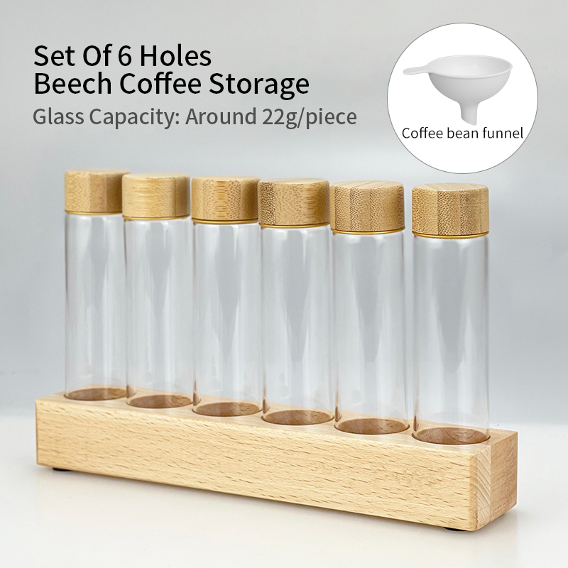 Coffee Beans Storage Tube Single Dose Glass 17g 22g Walnut Based Container With Funnel Espresso Accessories Goods Barista Tools: Burgundy