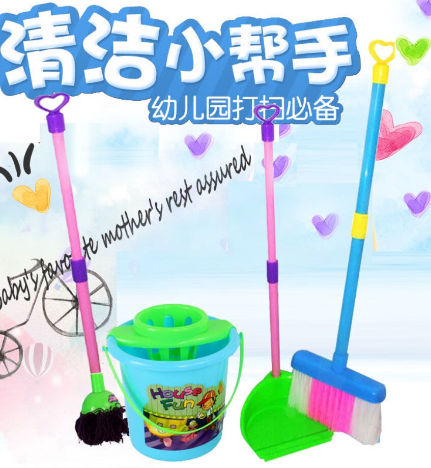 Simulation de maison de jeu pour enfants, Mini brosse de nettoyage éducative, outils de maison, balai, vadrouille, jouet pour ménage: 4PCS