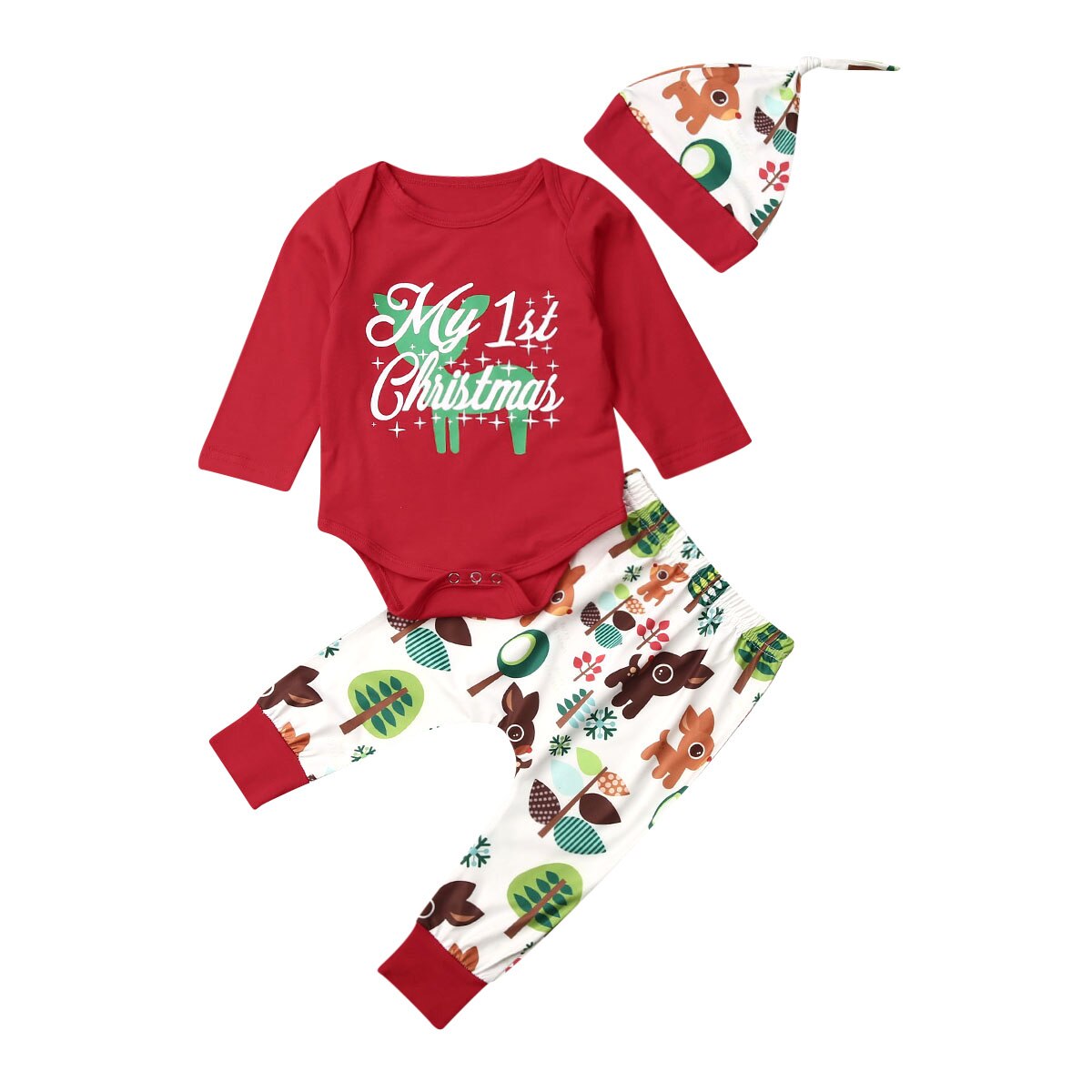 Julkläder nyfödd tjej pojkkläder mina första julkläder byxa&mössa outfit 3 st set 0-24 månader: Röd / 12m