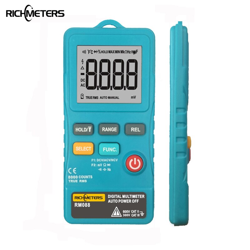 RM088 Multimeter Multimetro Digital Tester 8000 Counts Mini Small Frequency True-RMS Flash Light AC/DC Voltage Ohm