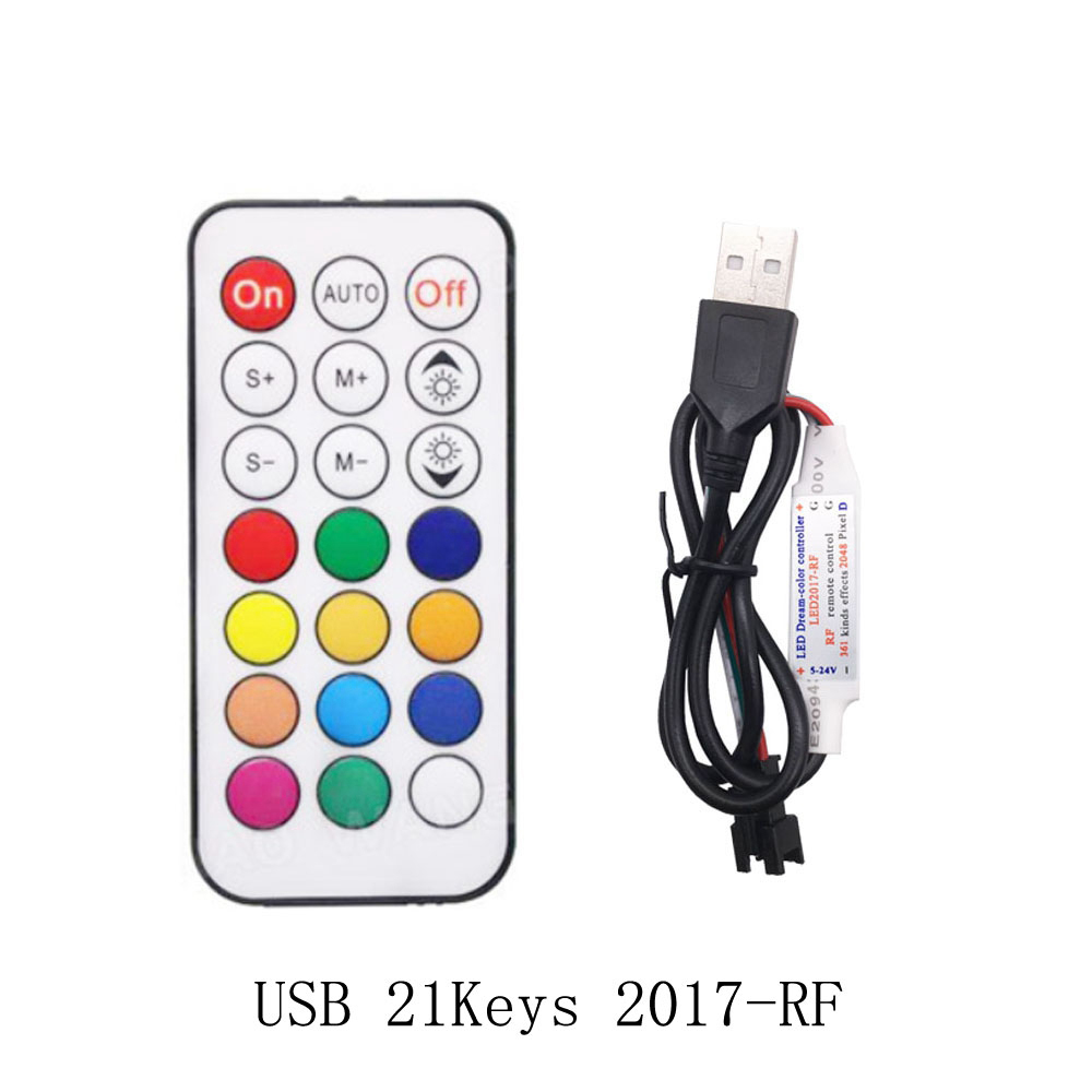 WS2812B WS2811 Led Pixels Strip Controller 3Keys RF 14/17/21Keys USB/DC Led Light Tape Remote Controller DC5-24V: Red