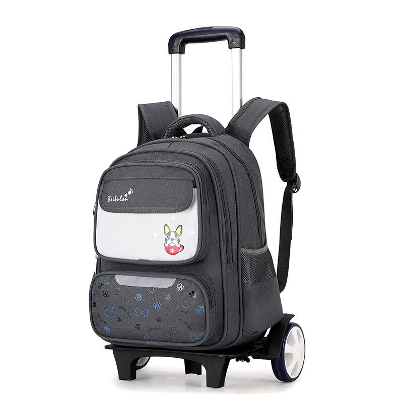 Afneembare trolley schoolrugzak tassen met wieltjes kinderschooltas jongens basisschoolrugzakken meisjes schooltassen sac a dos enfant: Grote wielen grijs