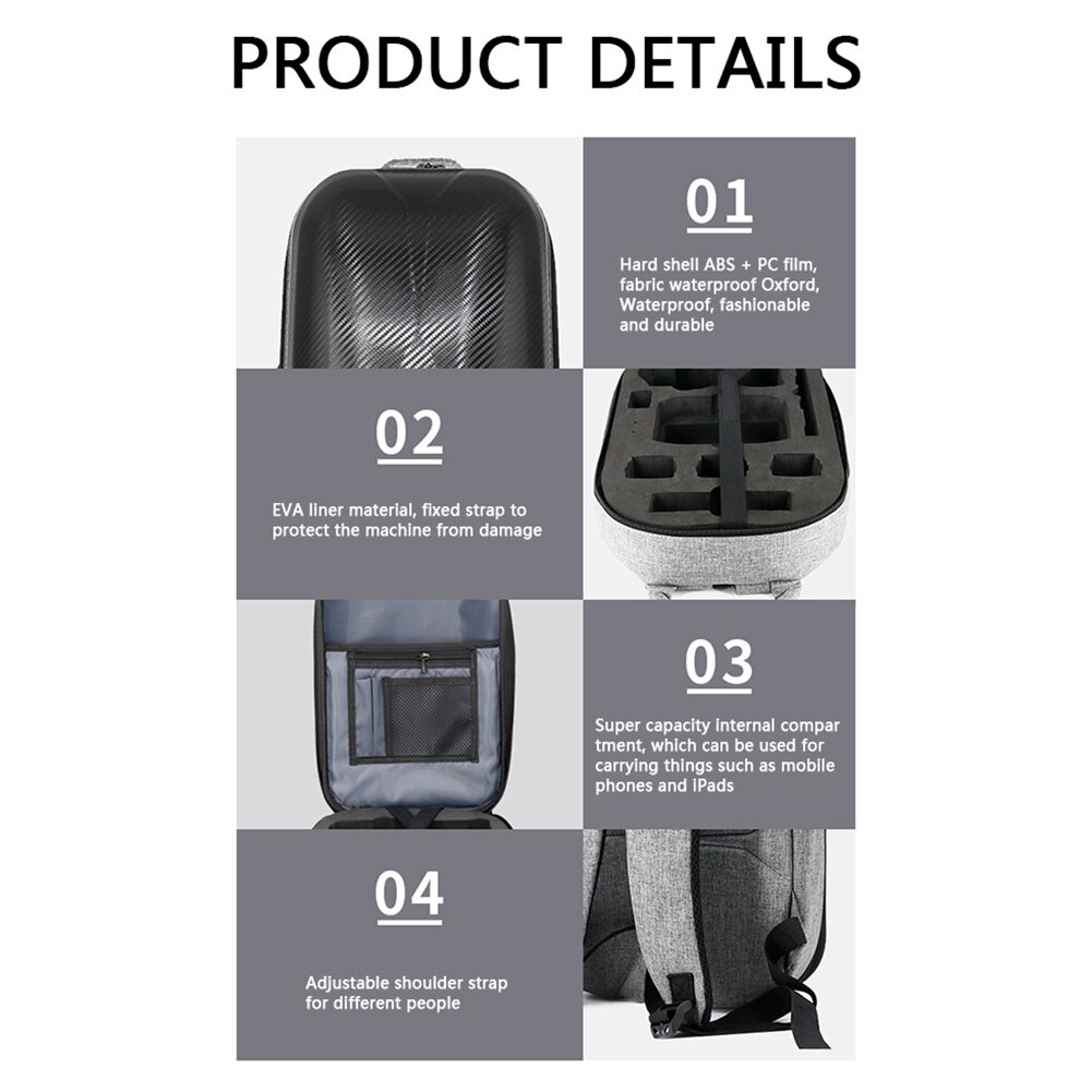 Hard Shell Backpack Lightweight Pack Portable Supplies Waterproof Carrying Backpack for DJI Mavic Air 2 Dual Zipper
