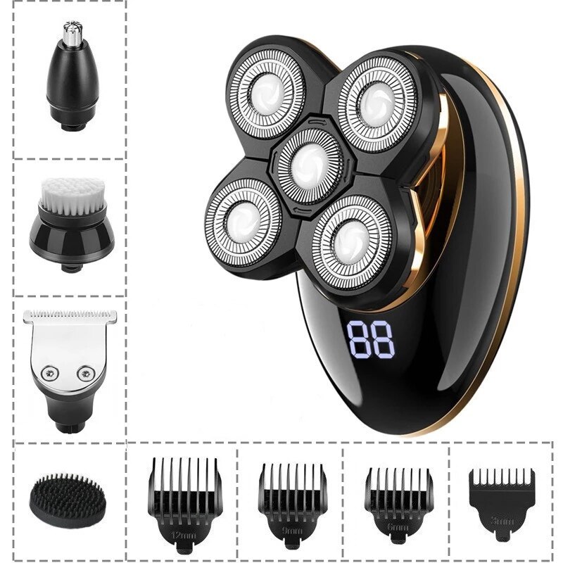 5-en-1 5D rasoir électrique USB Rechargeable IPX5 étanche visage nettoyant tête chauve polonais tondeuse à cheveux tondeuse pour hommes femmes