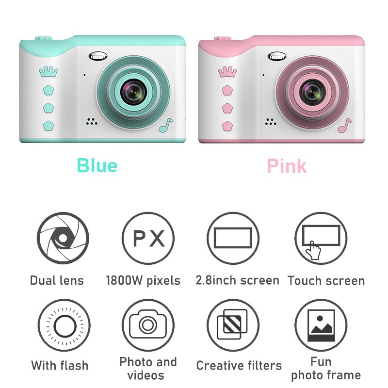 Kids Camera Mini Kinderen Draagbare Foto Video Digitale Camera 2.8in Full Hd Touch Screen Kind Camera Voor Kinderen 18MP Dual lens