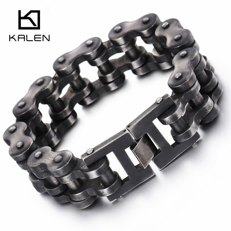Kalen Punk Brushed Bike Chain Bracelet Oxidized Dark Bicycle Chain Men Bracelet Male 316L Stainless Steel Hand Chain
