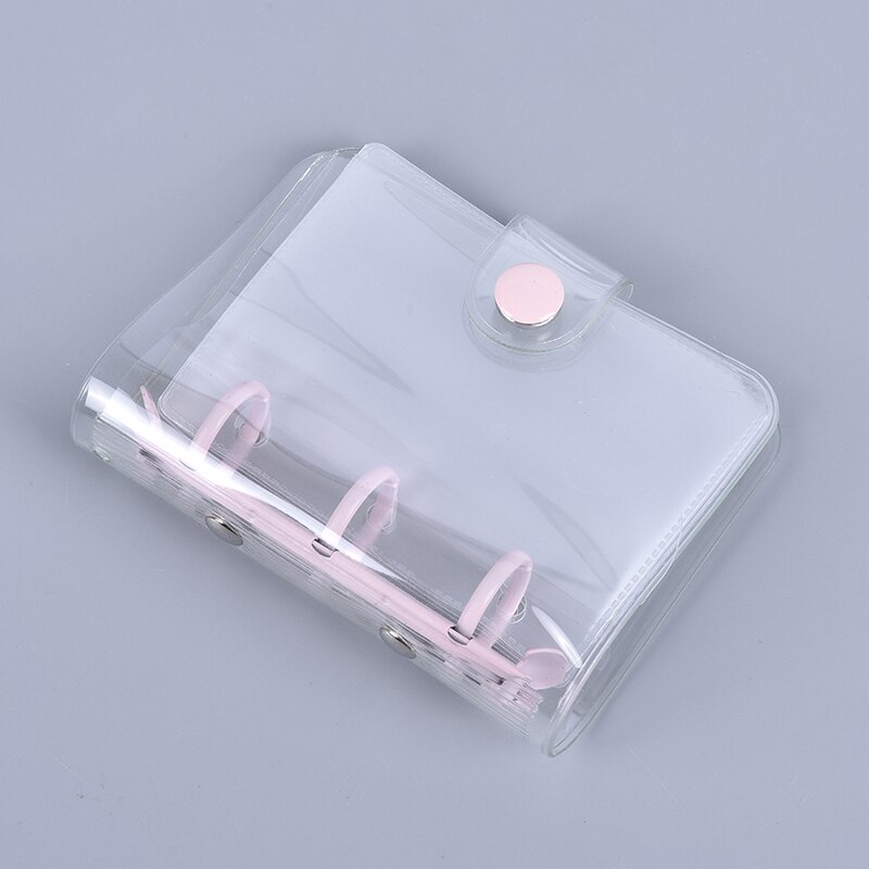 Cute Transparent 3 ring Mini Loose-leaf Hand Book Student Portable Notebook ring binder Kawaii School Supplies: Pink