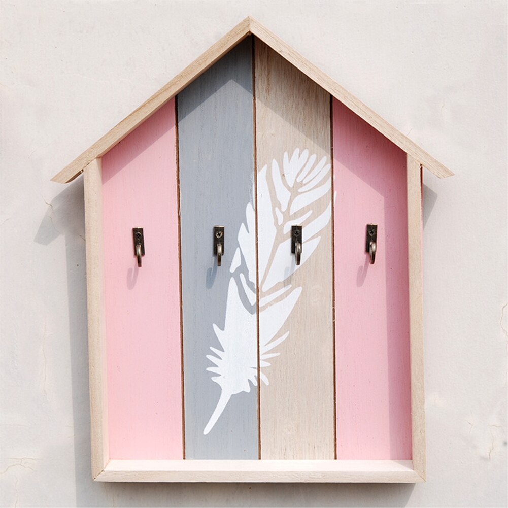 Entrance Door Key Box Mail Hanger Wall Holder Wood Key Rack Organizer Mount Hooks Home with 4 Key Hooks Wooden Crafts: A