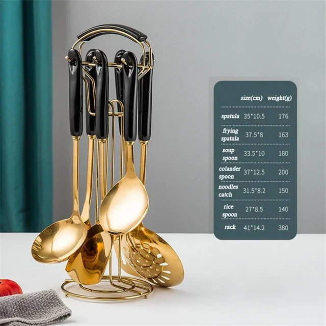 7 Stuks Roestvrijstalen Kookgerei Set Soep Pollepel Voor Gemak Keuken Accessoires Kookgereedschap Frituren Spatel Vergiet Lepel Nieuw: Army Green