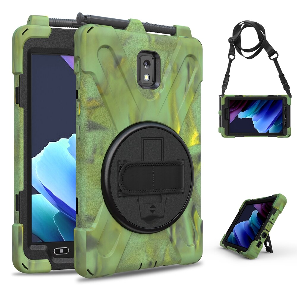 Schokbestendig Kinderen Veilig Pc Silicon Stand Tablet Cover Voor Samsung Galaxy Tab Actieve 3 T570 T575 T577 Case Met schouderriem: Camouflage