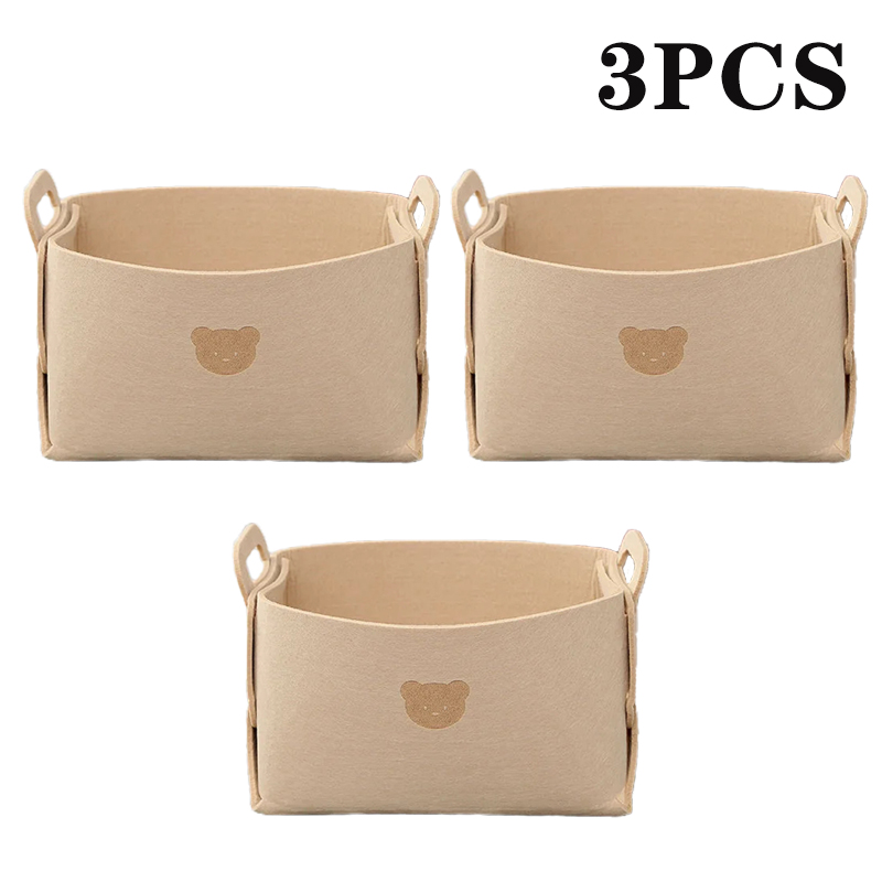Cesta de almacenamiento de fieltro de oso de gran capacidad, 5 piezas, organizador de ropa plegable, aperitivos, juguetes, organizador de artículos diversos de escritorio: M / Amarillo claro