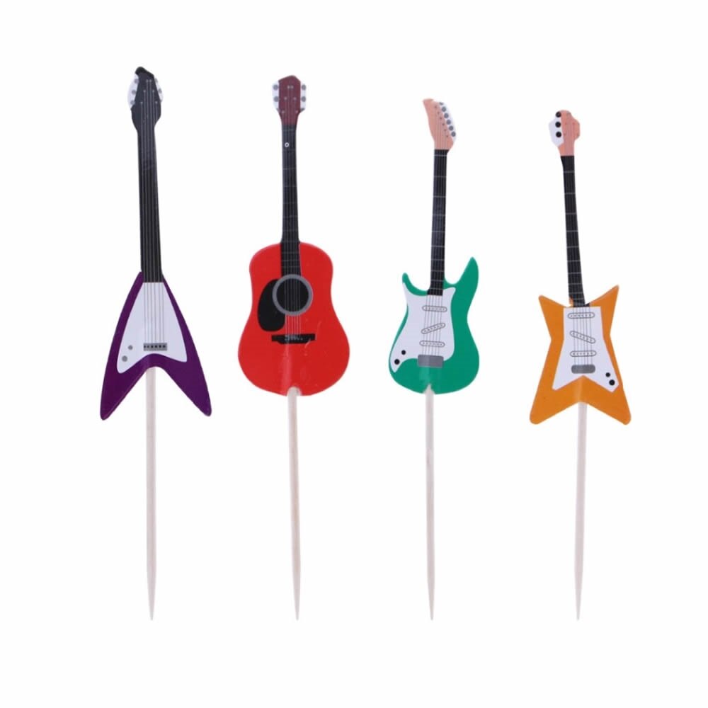 24 stks/set Gitaar Cupcake Toppers Picks Muziekinstrument Vorm Taart Decoreren Gereedschappen voor Birthday Party Decor