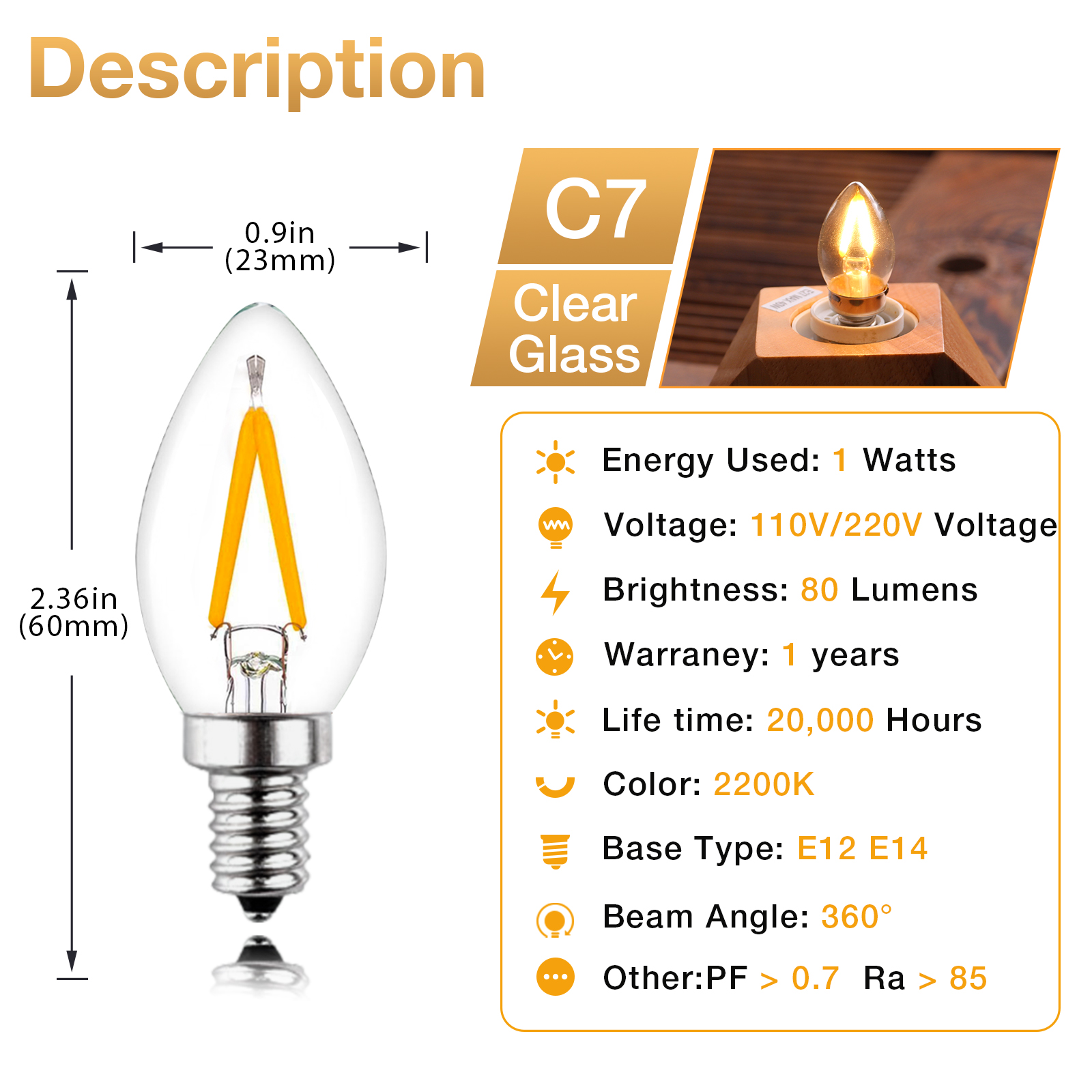 Bombilla de repuesto G40 Led 220V E12 E14 0,5 W 1W 2W S14 C7 T16 lámpara LED luz nocturna de filamento para lámpara de araña: Blanco frío / 2 unidades