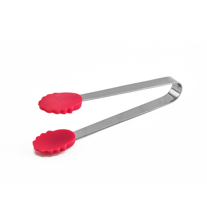 Mini pinzas de silicona con forma de flor para alimentos, accesorio antideslizante de acero inoxidable para cocina, con forma de flor, para servir comida
