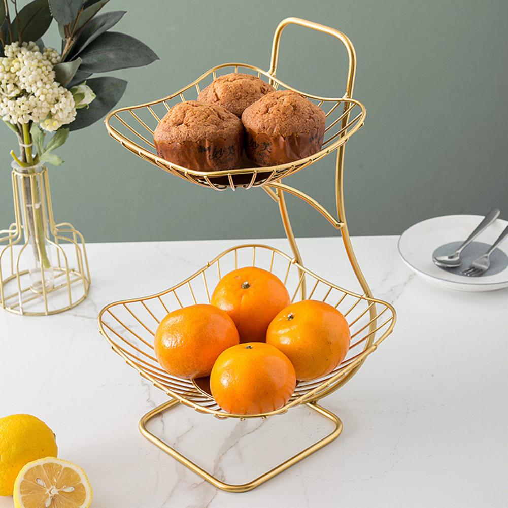 2 Tier Fruit Basket Holder Stand Kitchen Storage Stainless Steel Living Room Kitchen Organizer Decor