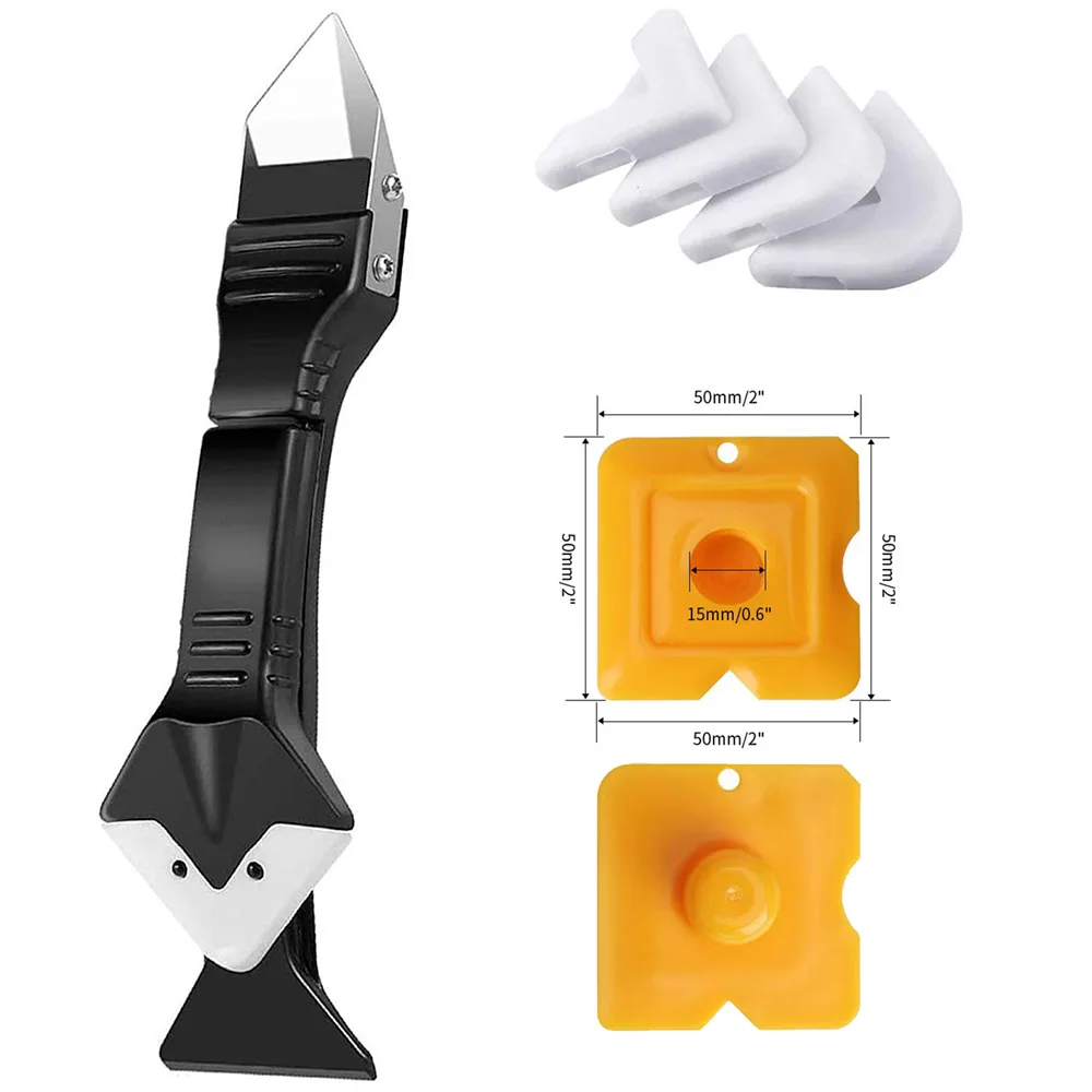 5in1 Silicone Scraper Squeegee Glue Remover Knife Caulking Angle Beauty Crack Trowel Tool Grout Scraper Kit Multifunctional Home: Red