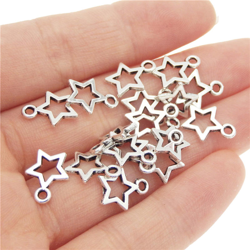 50pcs Mini Kleine vijfpuntige Ster Charms Antiek Zilveren Hanger Handgemaakte Armband Opknoping Ambachten Vinden Home Decor