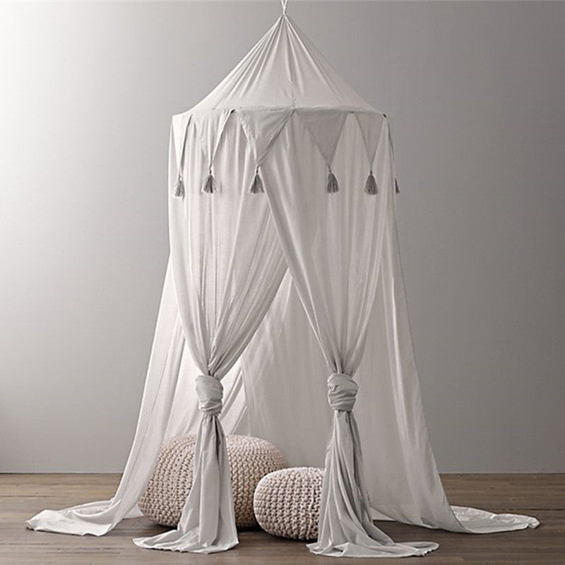 Kid baby seng baldakin sengetæppe myggenet gardin sengetøj rund kuppel telt bomuld linned flyve insekt beskyttelse: Grå