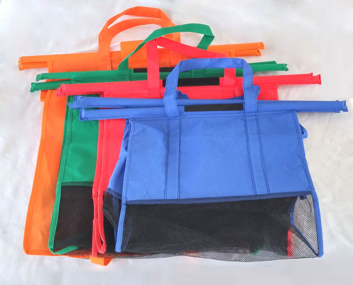 4 stk / sæt vogn trolley supermarked indkøbspose købmand tag indkøbsposer foldbar tote miljøvenlig genanvendelig supermarked poser
