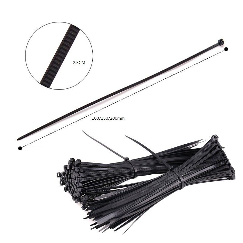 100 stk / sæt 2.5 tykke abs plastikbånd lynlås fasttrådswrap rem selvlåsende nylon kabelbinder  --m25