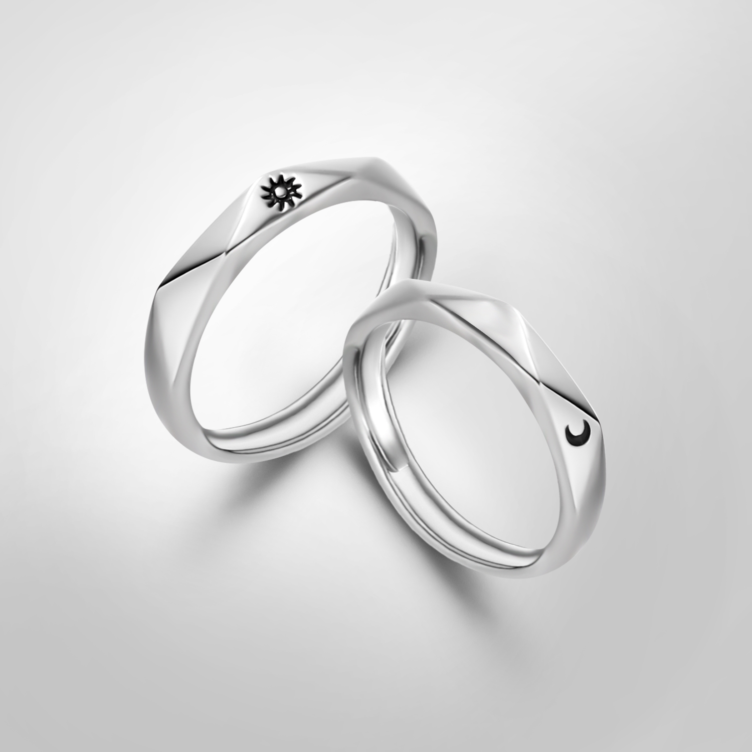Anillos de pareja de sol y luna de Color plateado para mujer, anillo romántico con letras de día y noche, joyería para banquete de compromiso, para citas, 2 uds.: Gris