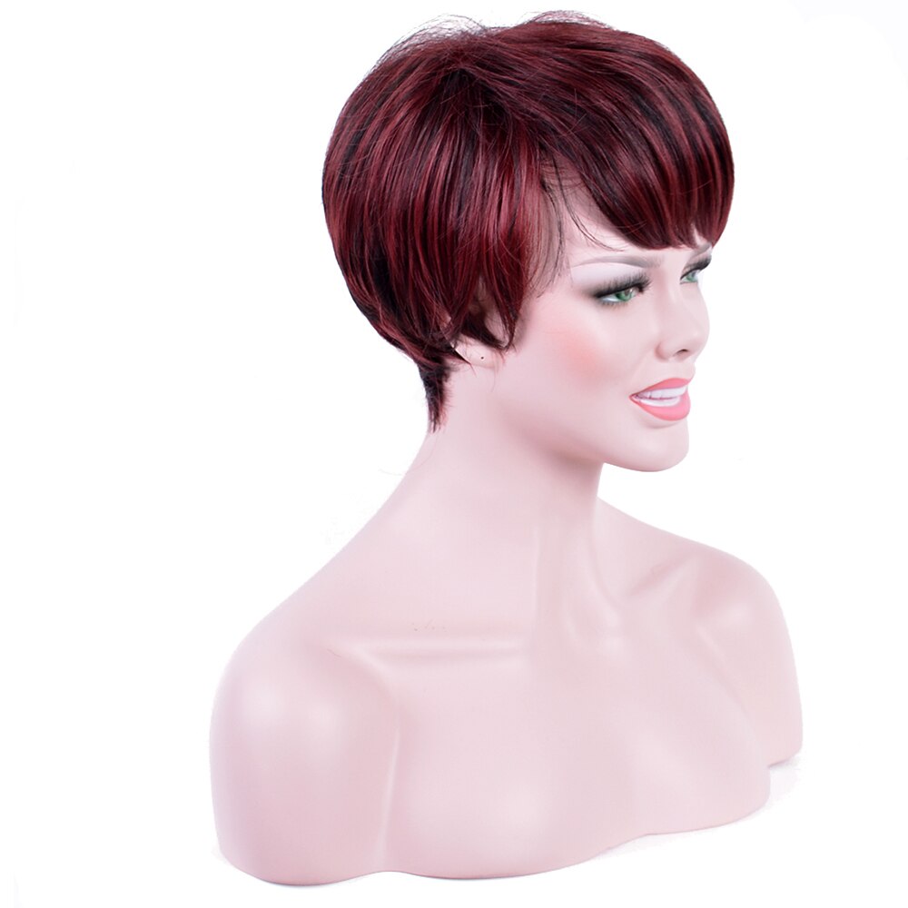 Amir kort rakt hår med delad lugg syntetiska peruker för svarta kvinnor svart blandat vinrött kvinnligt hår tupé