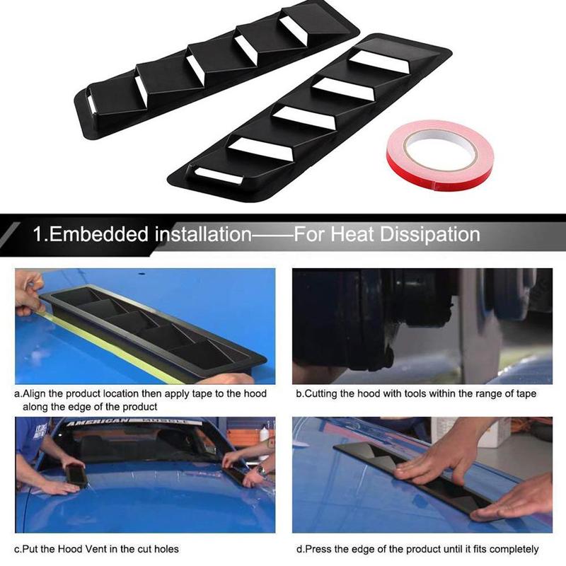 1 Pair Universal Carbon Fiber Hood Louvers Panels Vehicles Hood Vents Decoration Bonnet Vent Hood Cover Car Hood Decoration