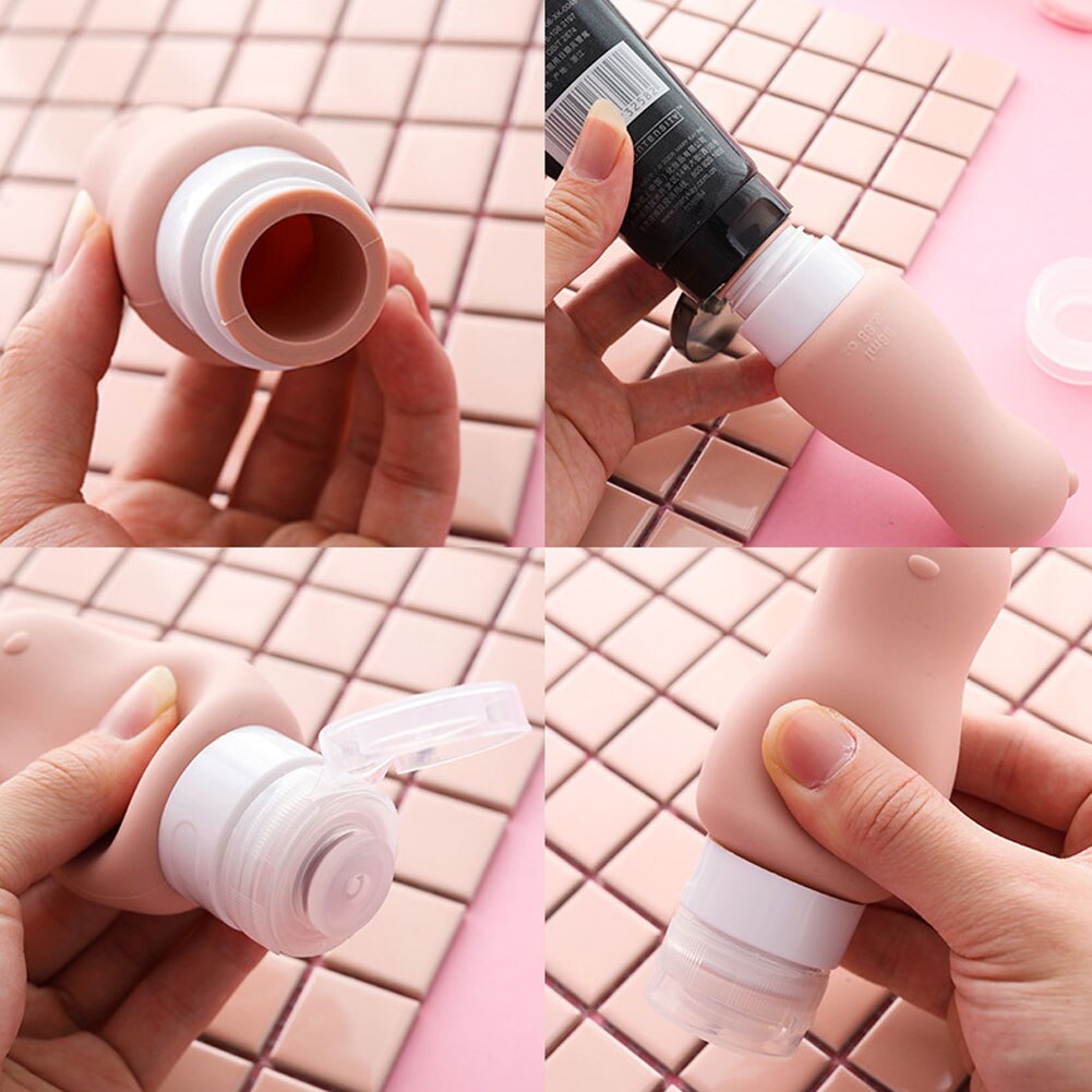 Botella vacía portátil de champú, Gel de ducha cosmético con forma de conejo y oso de dibujos animados, 90ml