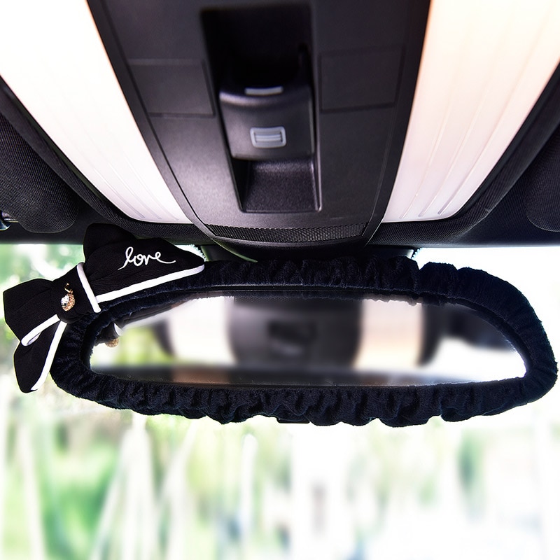 Nette Bowknot Auto Innen Rückspiegel Abdeckung für Mädchen Plüsch Auto Spiegel fallen Bogen Dekoration Zubehör für Frauen und Mädchen