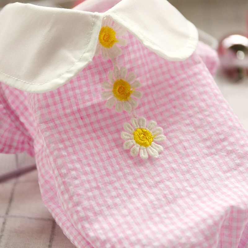 Hondenkleding hondenshirt geruite hondenjurk zomer hondenkleding kattenpakje madeliefje roze shirt kleine en middelgrote hondenkleding t-shirt