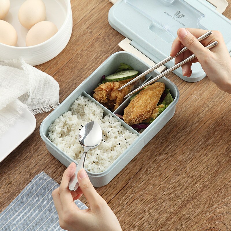 Groen/Blauw/Lunchbox Tarwestro Servies Voedsel Opslag Container Kinderen Kids School Office Draagbare Magnetron Bento Box