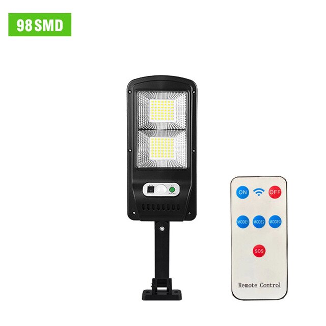 Solar Sensor Lamp Street Lights 128 LED COB Wall Powered Rechargeable Waterproof Wireless Remote Control Solar LED Light Outdoor: 98SMD with Control