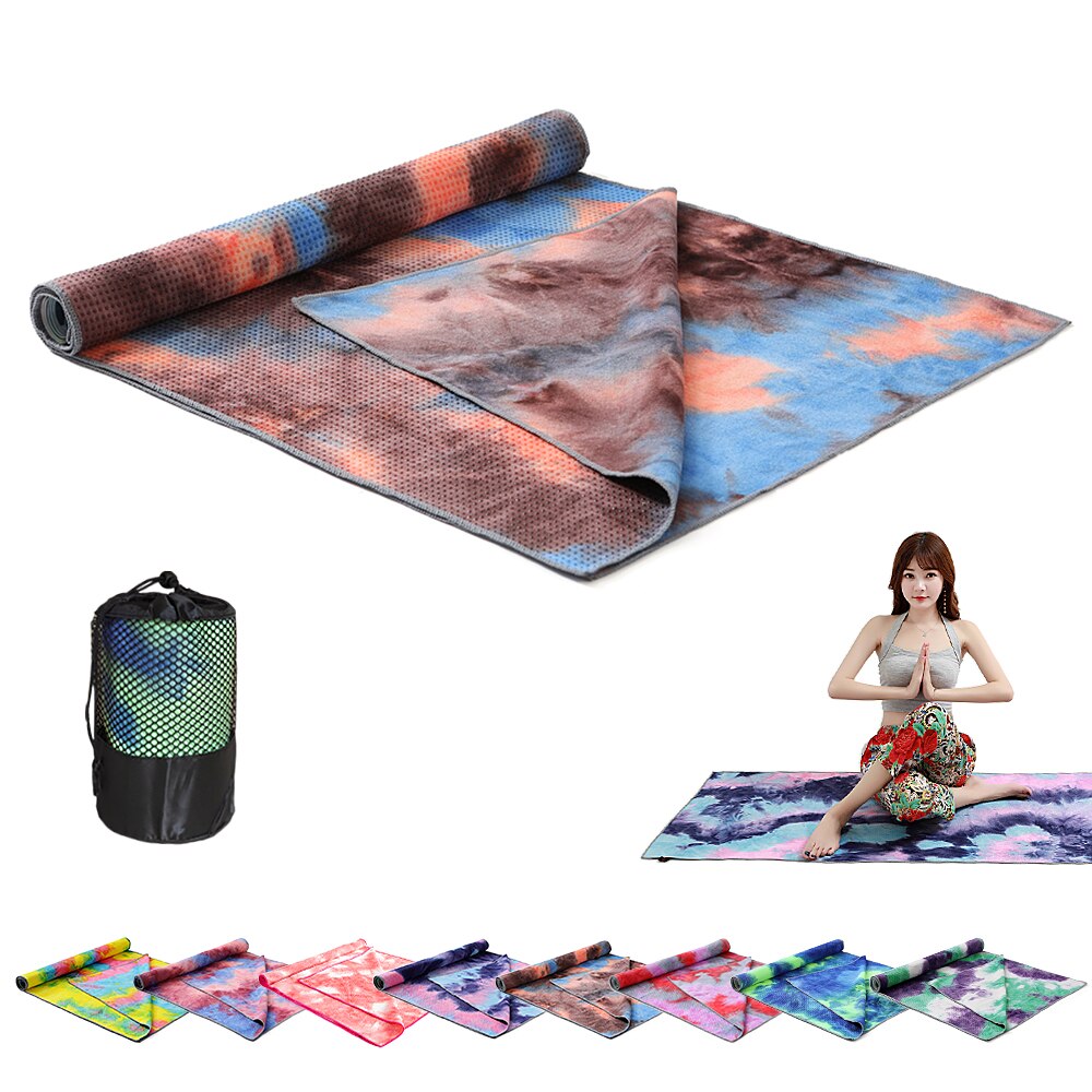 183*63cm yogamåtteprint hurtigtørrende skridsikker foldbart yogahåndklæde fitness tæppe med meshpose til pilates gym yoga tæpper: Farve 5