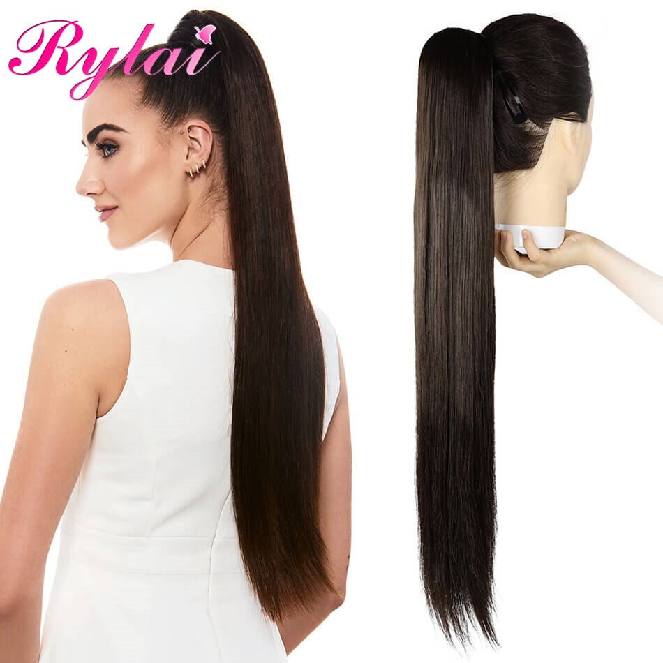 RYLAI Synthetic Ponytail Extensions Straight 30 Inches Hair Ponytail Extensions With Two Plastic Combs High Temperature Fiber: #4