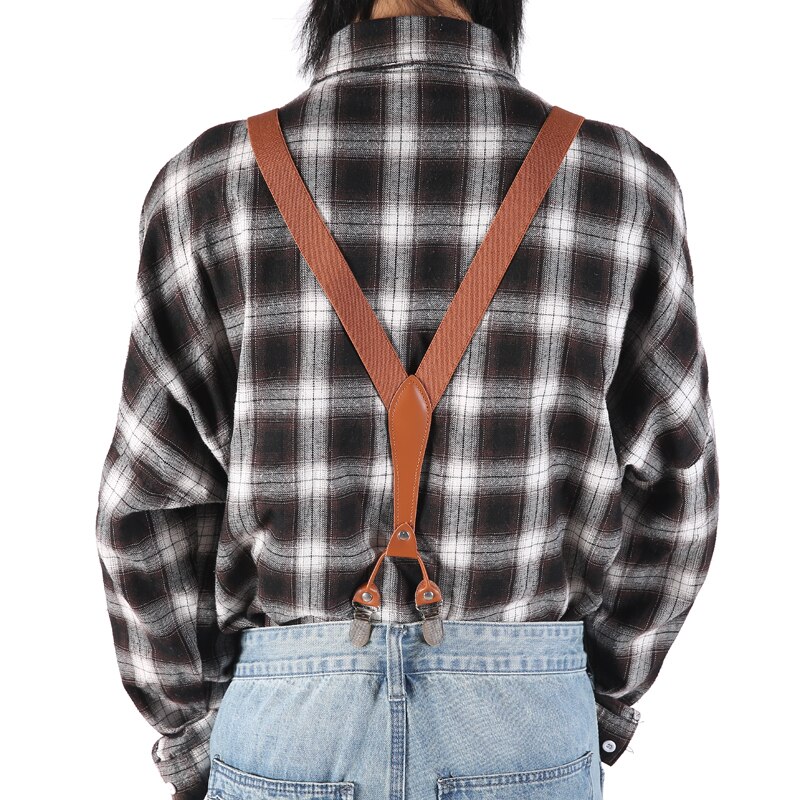 Y-Vorm 4 Clips Bretels Mannelijke Unisex Vintage Casual Lederen Bretels 2.5 Cm Breedte Voor Man Vrouw Microfiber Bretels