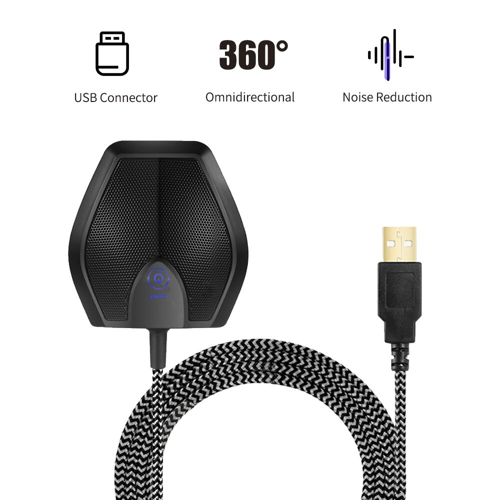 Micrófono de ordenador de escritorio USB micrófono condensador omnidireccional con botón de silencio tapón de reducción de ruido y juego para PC portátil