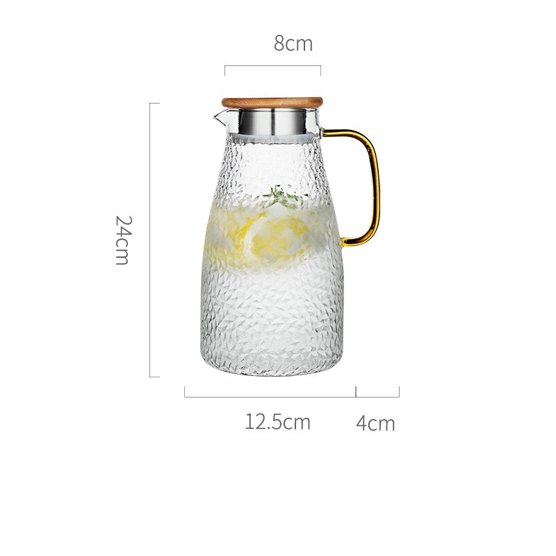 Glass Water Jug Creativity Glass Water Pitcher Cold Water Kettle Tea Pot With Wooden Cover Golden Handle 1500ML Home Use: 2000ml