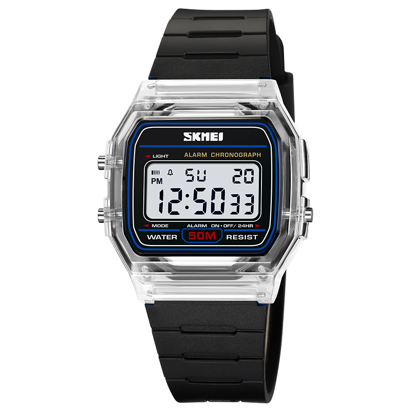 SKMEI, vigor juvenil, reloj de pulsera transparente con correa de TPU para mujer, cronómetro con pantalla de luz trasera, relojes digitales para mujer, reloj para mujer: Marfíl