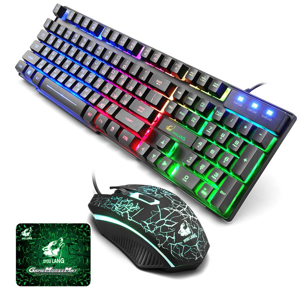 Wired Gaming 104 Keyboard T5 Rainbow Backlight Usb Ergonomic Gaming English Russian Keyboard And Mouse Set for PC Laptop