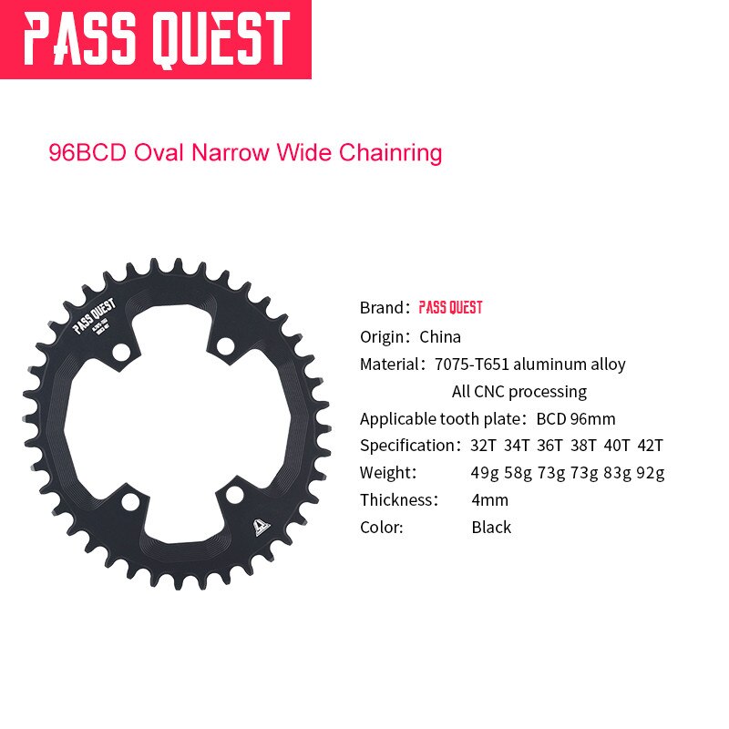 Plato ovalado PASS QUEST para bicicleta de montaña, ancho y angosto 96BCD, 32/34/36/38/40/42T para platos y bielas deore xt M7000 M8000 M9000