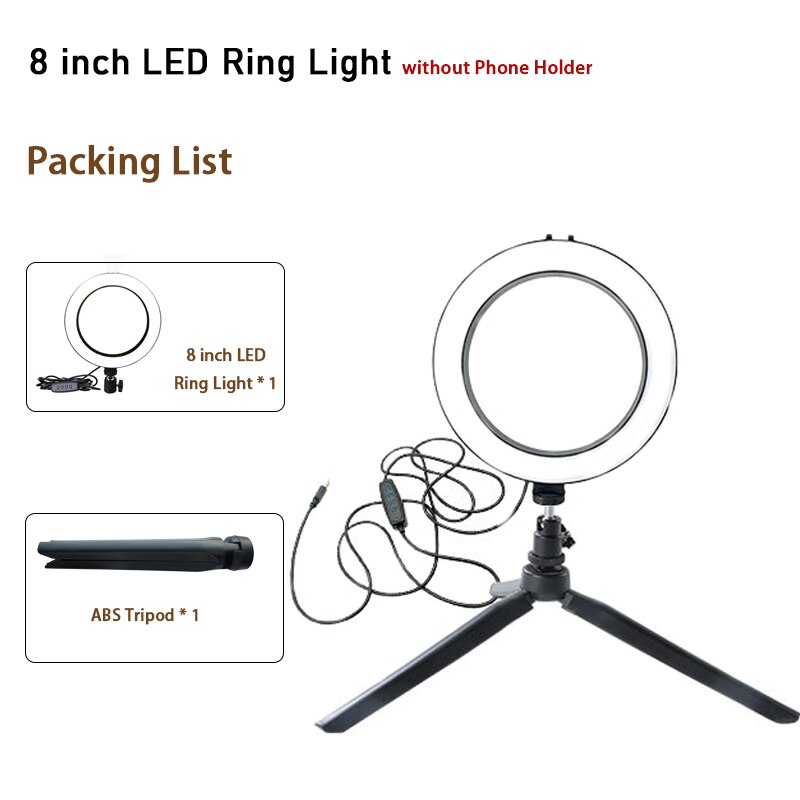 Fotografia LED Selfie Anello di Luce con la Tabella Treppiedi Dimmerabile Desktop Video Anello Lampada per Youtube Streaming In Diretta di Trucco: 8 inch