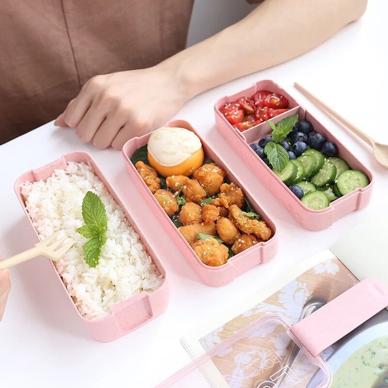 900Ml Healthy Material Lunch Box 3 Layer Wheat Straw Bento Boxes Microwave Dinnerware Food Storage Container Lunchbox Office