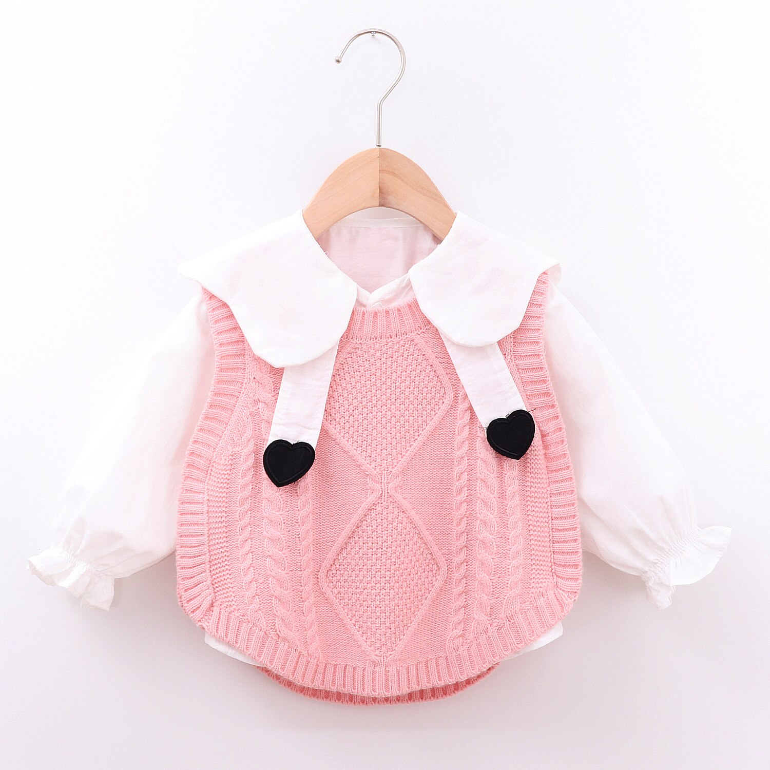 Ropa para niñas pequeñas, blusas blancas + Chaleco de punto, 2 piezas, Tops de manga larga, disfraz para recién nacidos: Pink / 12 meses