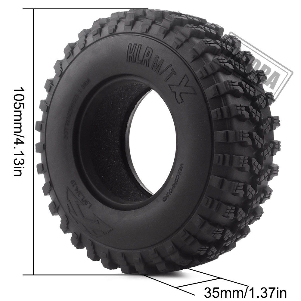 4PCS 1.9" Rubber Voodoo KLR Wheel Tires 105*35mm for 1:10 RC Crawler Axial SCX10 D90 TF2 MST Tamiya