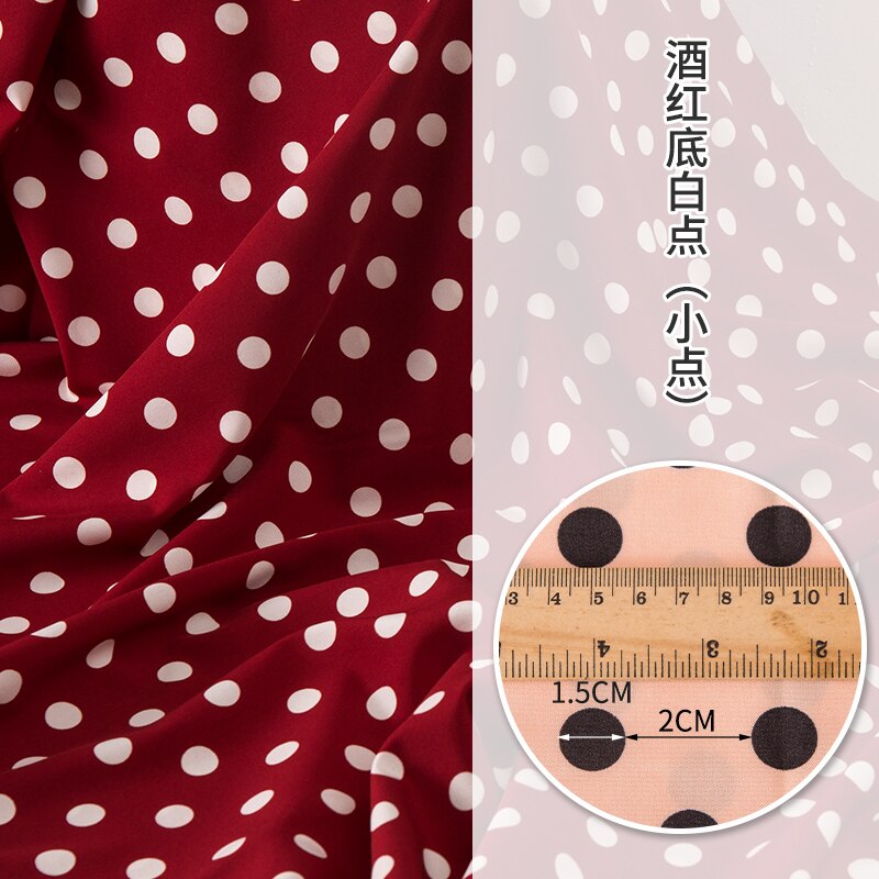 Micro elastic Floral Chiffon Fabric impervious printed wave point dress lining shirt flowers by the meter sewing brocade diy: Wine red white spots