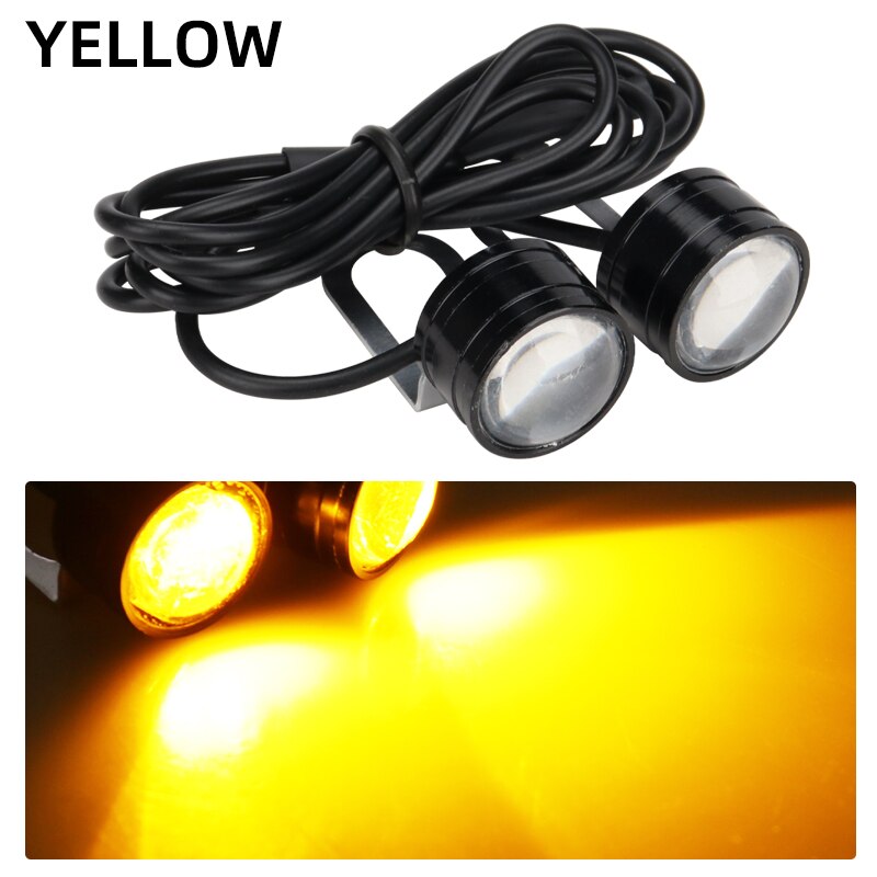 1 par de luces estroboscópicas para motocicleta, ojo de águila, luz de circulación diurna para motocicleta, faro antiniebla, accesorios para motocicleta: YELLOW